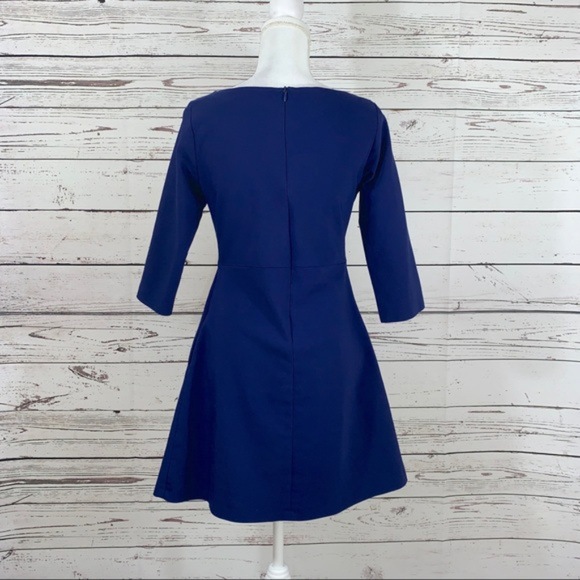 Beautiful dark blue A-line dress with sleeves - Picture 2 of 7